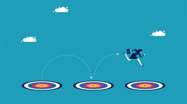  İş hedefleri. İş adamı hedefe doğru koşuyor. vektör illüstrasyonu