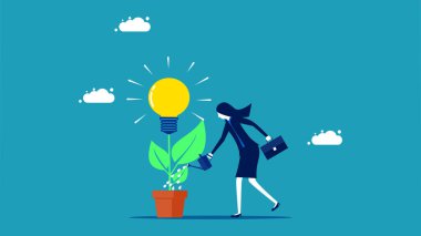  Bilgi ve becerilerini geliştir. İş kadını bir ampul ağacı vektörü yerleştiriyor