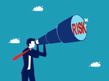 Risk vizyonu. İş adamı, risk vektörünü görmek için dürbünle bakıyor.