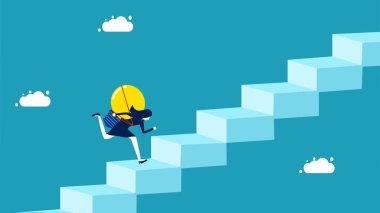 Yaratıcılık başarıya doğru bir adım. Ampulleri olan bir iş kadını.