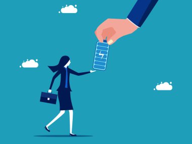 Çalışmak için güç ver. İş kadını iş enerjisini dolduruyor. vektör illüstrasyonu