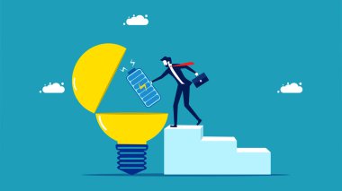 Yaratıcılığı arttır. İş adamı bir ampul yakar. iş konsepti vektör illüstrasyonu
