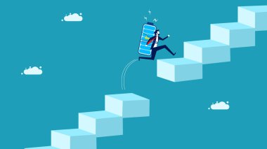 Çalışmanın gücü riskleri ve engelleri aşar. Tam bataryalı iş adamı boşluk vektöründen atlıyor