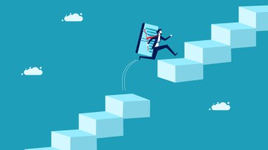 İş büyümesine engel oluyor. Büyüyen bir ok ile iş adamı boşluk vektörünün üzerinden atlıyor