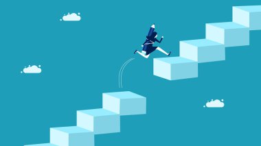 Geliştiriciler ve iş engelleri. Boşluk vektörünün üzerinden atlayan kalemli bir iş kadını