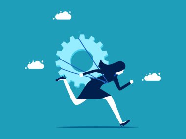 Sabır ve çaba. Önde geri tepmeli akıllı iş kadını