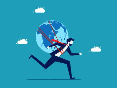 Dünya ekonomisi gelişiyor. Küresel bir iş adamı ileri doğru gidiyor.