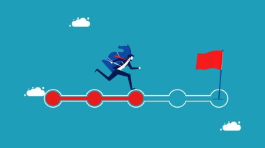 Görev ve stratejik planlama. Satranç atı olan bir iş adamı ilerleme çubuğunda koşar. vektör