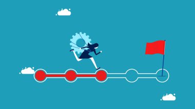 Hedefe doğru olan göreve odaklan. Çalışanları olan bir iş kadını. vektör