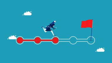 Görev ve gelişim süreci. İlerleme çubuğu vektöründe çalışan kalemli bir iş kadını