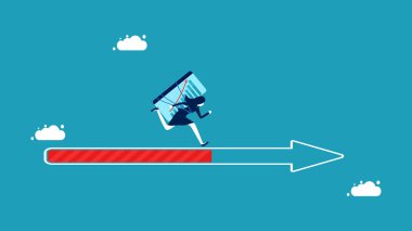 Gelecekteki büyüme görevi. Arrow Bar 'da koşan ilerici iş kadını. vektör