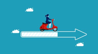 Gelişme ya da gelişme. İş kadınının gelecekteki başarısına. vektör illüstrasyonu