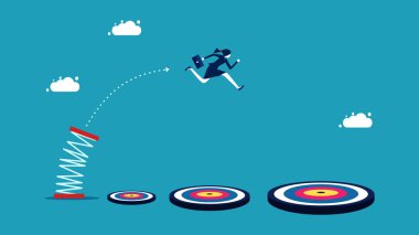 Sıçramalar ve sınırlar tarafından geliştirildi. İş kadınları daha büyük hedeflere atlar. vektör illüstrasyonu