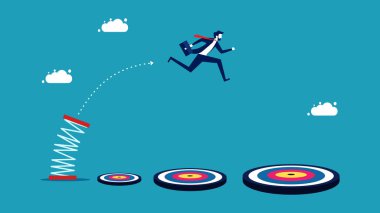 Sıçramalar ve sınırlar tarafından geliştirildi. İş adamları daha büyük hedeflere atlar. vektör illüstrasyonu