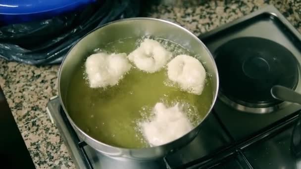 Woman Hands Preparing Fritters Frying Pan Hot Oil — Wideo stockowe