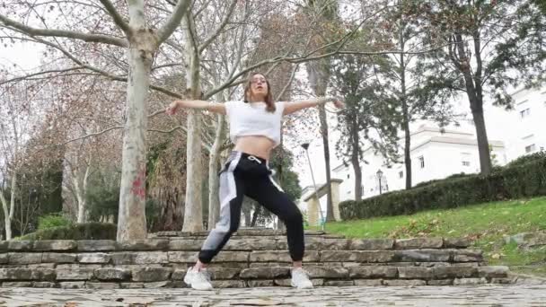 Young Woman Dancing Street — Stockvideo