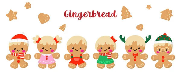 Gingerbread Flat Clipart Merry Christmas — Stock Vector