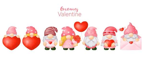 Aquarel Gnomes Valentijnsdag Clipart Gnomes Love Digital Painting — Stockvector