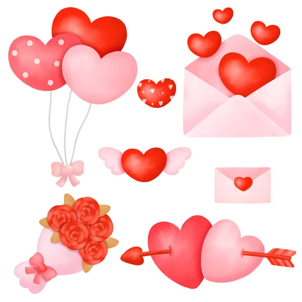 Aquarell Valentinstag Clipart Herzliebe Digitale Malerei — Stockvektor