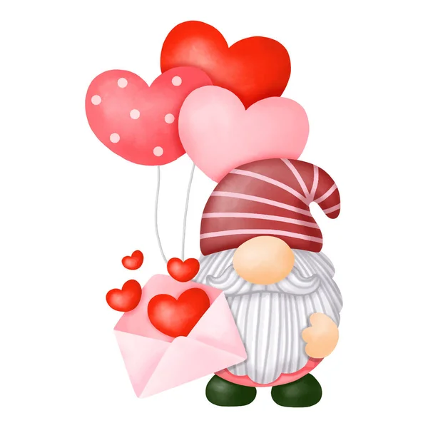 Akwarela Gnomes Valentine Clipart Cyfrowe Malarstwo — Wektor stockowy