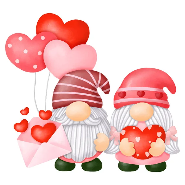 Suluboya Gnomes Valentine Clipart Dijital Resim — Stok Vektör