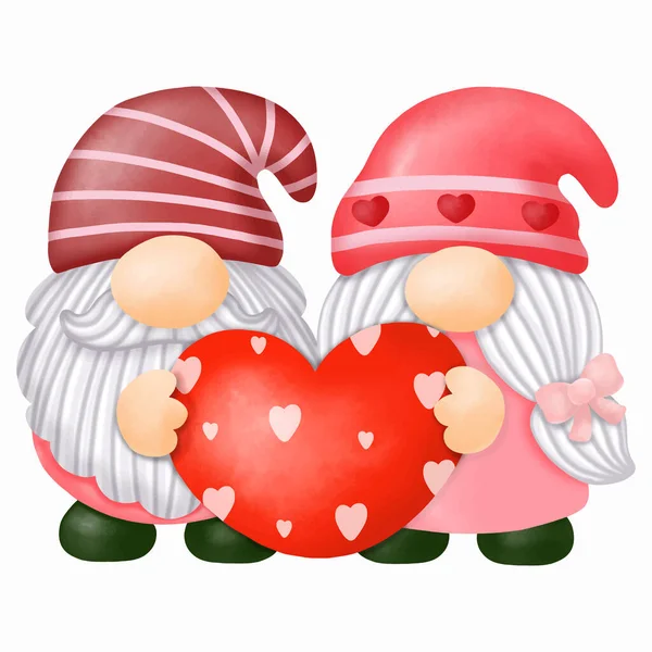 Akwarela Gnomes Valentine Clipart Cyfrowe Malarstwo — Wektor stockowy