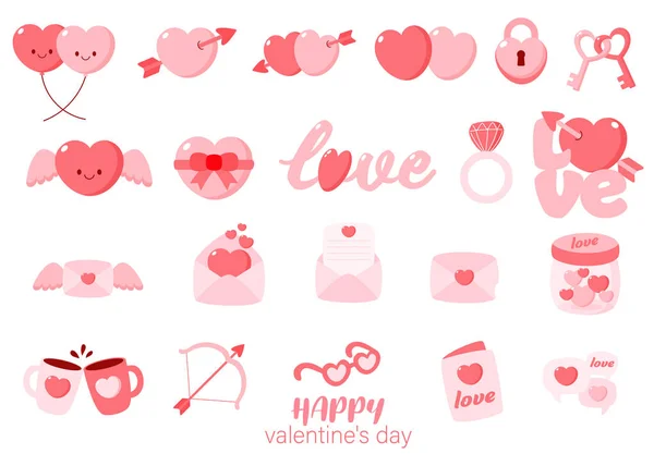Happy Valentine Day Falt Clipart Ερωτικό Στοιχείο Διανυσματική Απεικόνιση Λευκό — Διανυσματικό Αρχείο