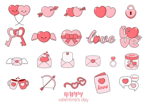 Happy Valentine Day Flled Clipart Love Element Vector Illustration White — Wektor stockowy