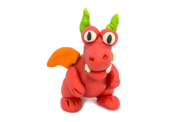 Spela Plasticine Dragon Vit Bakgrund Handgjort Lerplastin — Stockfoto