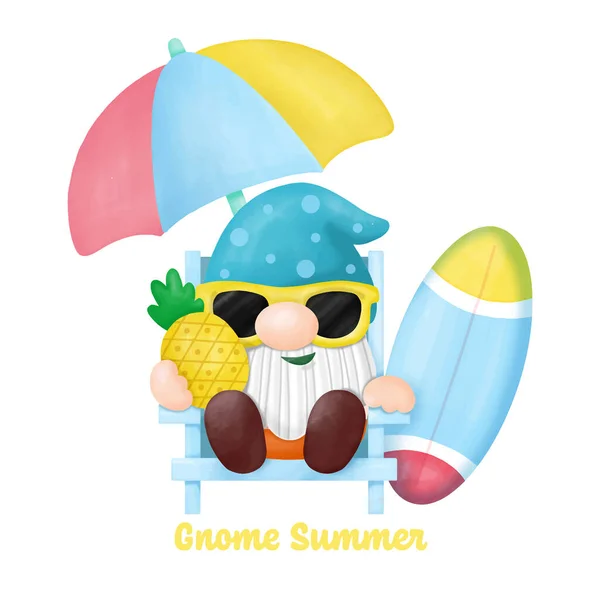 Watercolor Gnomes Summer Beach Clipart Png Digital Painting — 스톡 벡터