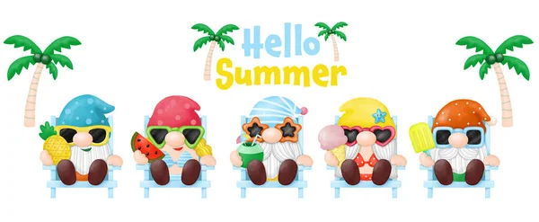 Aquarelle Gnomes Summer Beach Clipart Png Peinture Numérique — Image vectorielle