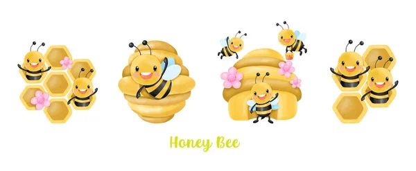 Honey Bee Aquarel Clipart Gezoem — Stockvector