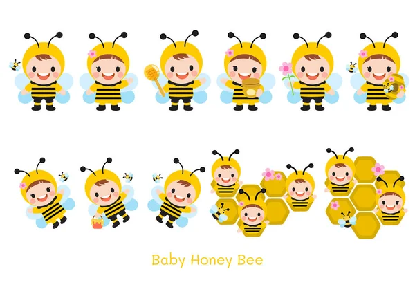 Baby Honey Bee Flat Clipart — Stockvector