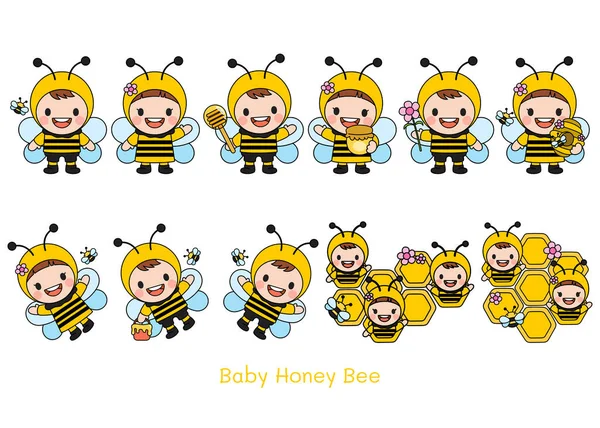 Baby Honey Bee Gevuld Clipart — Stockvector