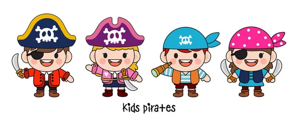 Kids Pirate Captain Sailor Characters Filled Clipart — Stockový vektor
