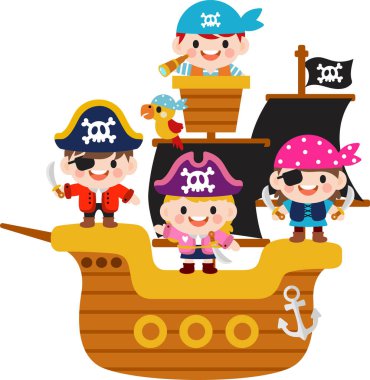 Çocuk korsan kaptan ve denizci karakterler, Düz Clipart