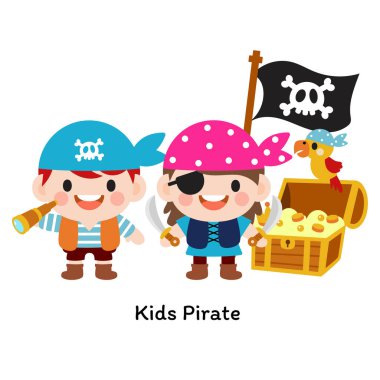 Çocuk korsan kaptan ve denizci karakterler, Düz Clipart