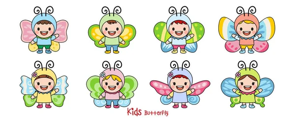 Children Wearing Butterfly Filled Clipart — Stockový vektor