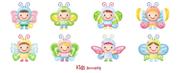 Pillangós Gyerekek Akvarell Clipart — Stock Vector