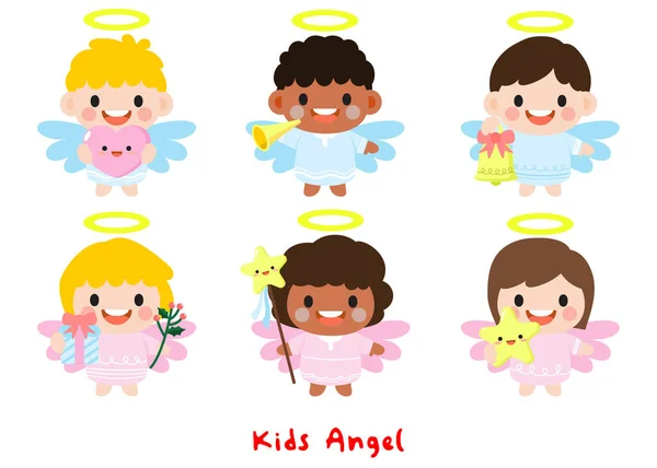 Kids Angel Flat Clipart Gyerekek Angel — Stock Vector