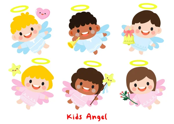 Kids Angel Flat Clipart Gyerekek Angel — Stock Vector