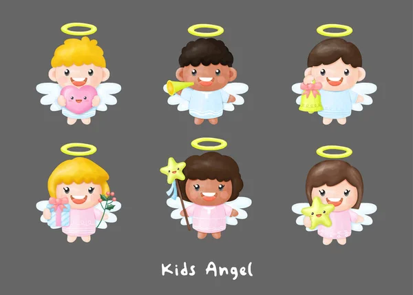 Kids Angel Watercolor Clipart Children Angel — Stock Vector
