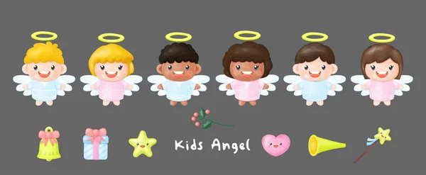 Děti Angel Akvarel Clipart Děti Angel — Stockový vektor