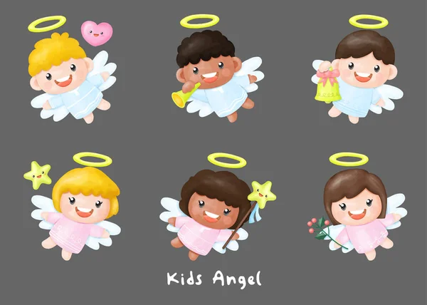 Děti Angel Akvarel Clipart Děti Angel — Stockový vektor