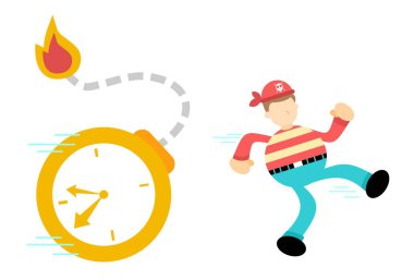 Korsan denizci saatli bomba teslim tarihi karikatür vektör çizimi düz tasarım