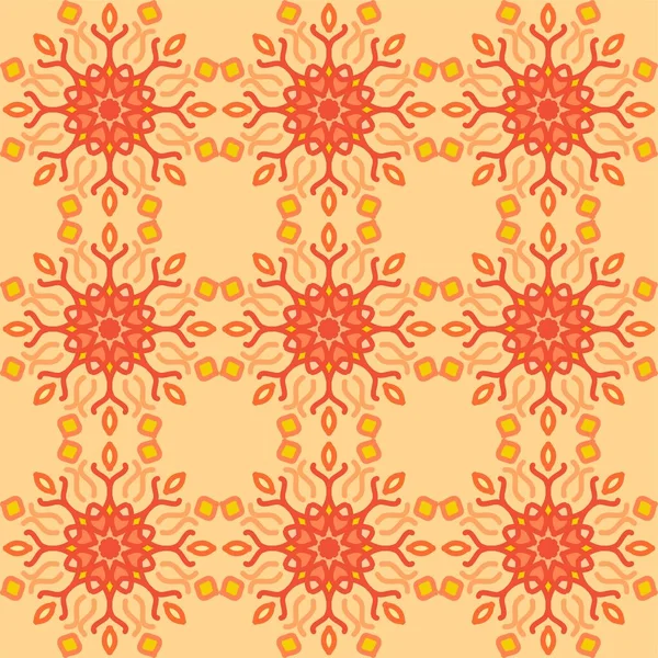 Seamless Pattern Orange Yellow Mandala Floral Creative Design Vector Illustration — Stock vektor