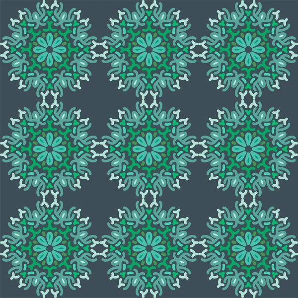 Azul Turquesa Aqua Menthe Mandala Vintage Floral Interior Sin Costuras — Vector de stock