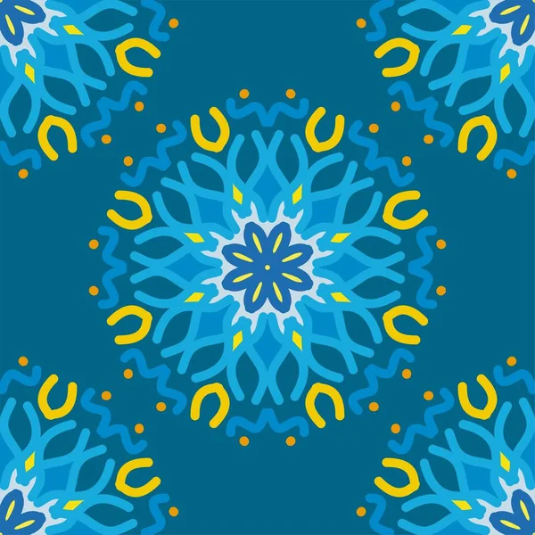 Motif Sans Couture Jaune Clair Ensoleillé Bleu Menthe Mandala Floral — Image vectorielle