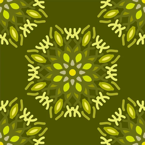 Seamless Pattern Green Mint Olive Forest Mandala Floral Creative Design — Stock vektor