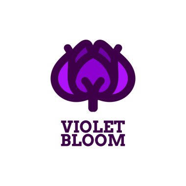 Mor çiçek açan doğa logosu konsept tasarım illüstrasyonu